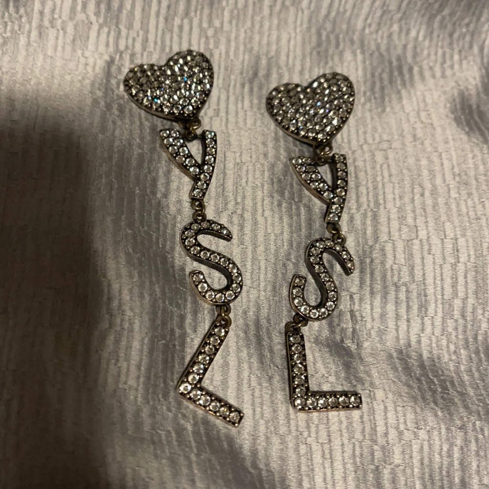 Authentic YSL heart crystal earrings
